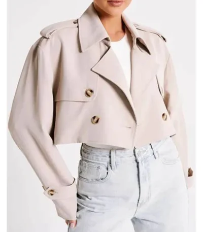Mary Bone Double Breasted Cropped Trench Coat