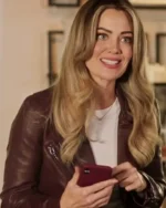 Megan Hutchings Sister Dating Swap 2023 Brown Leather Jacket