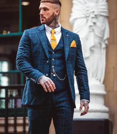 Jaylen 3 Piece Blue Check Vintage Classic Suit