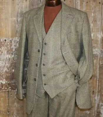 Men 1920s Fashion Check 3 Piece Gamekeepers Suit