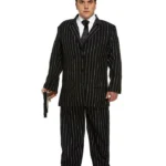 Men 1920s Fashion Mafia 3 Piece Striped Black Suit