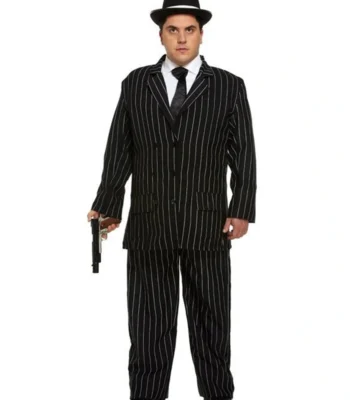 Men 1920s Fashion Mafia 3 Piece Striped Black Suit