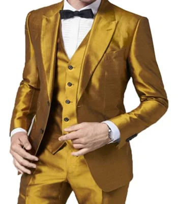 Men 1920s Fashion Slim Fit Gold 3 Piece Suit