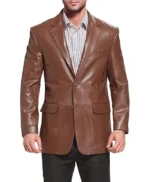 Men Richard Brown Classic Leather Blazer Sport Coat