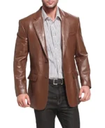 Men Richard Brown Classic Leather Blazer Sport Coat