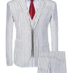 Men Single Breasted 3 Piece Stripe White Suit