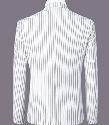 Men Single Breasted 3 Piece Stripe White Suit