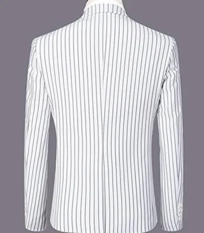 Men Single Breasted 3 Piece Stripe White Suit