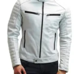 Men’s All White Cafe Racer Biker Leather Jacket