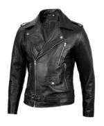 Men’s Black Belted Moto Leather Jacket