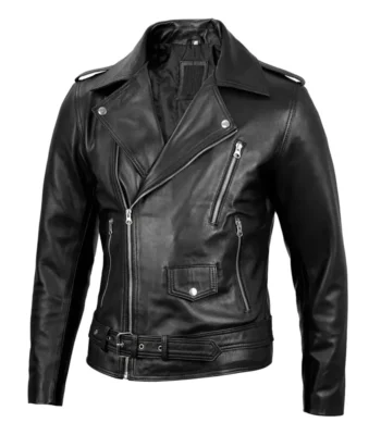 Men’s Black Belted Moto Leather Jacket