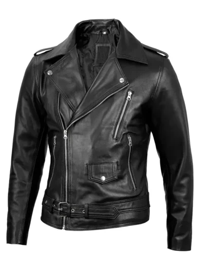Men’s Black Belted Moto Leather Jacket