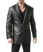 Men’s Black Classic Leather Trendy Blazer