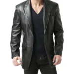 Men’s Black Classic Leather Trendy Blazer
