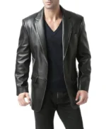 Men’s Black Classic Leather Trendy Blazer
