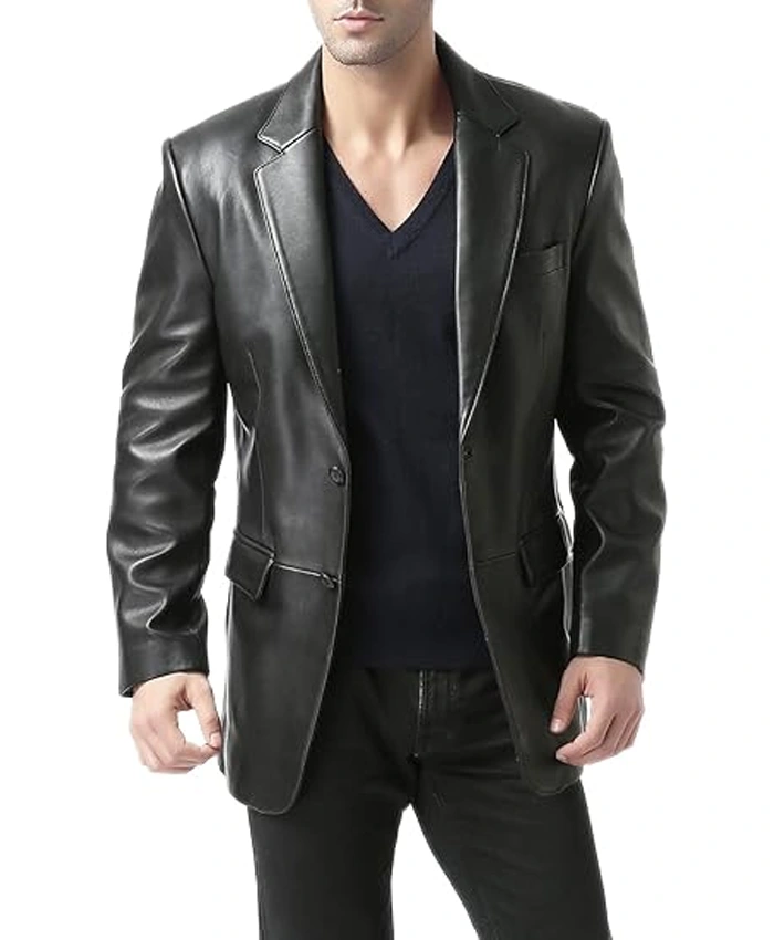 Men’s Black Classic Leather Trendy Blazer Men’s Black Classic Leather Trendy Blazer