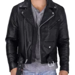 Mens Black Leather Biker Jacket