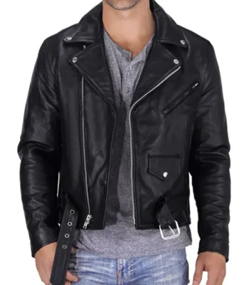 Mens Black Leather Biker Jacket