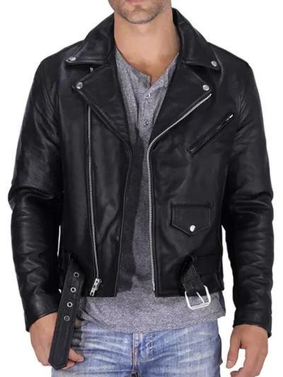 Mens Black Leather Biker Jacket