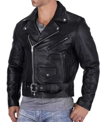 Mens Black Leather Biker Jacket