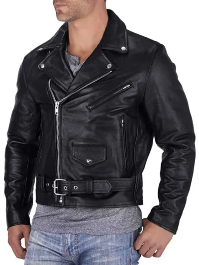 Mens Black Leather Biker Jacket