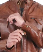 Men’s Brown Quilted Shoulders Cafe Racer Cognac Leather Jacket