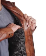 Men’s Brown Quilted Shoulders Cafe Racer Cognac Leather Jacket