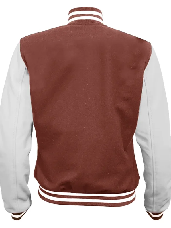 Mens Brown and White High School Baseball Letterman Jacket