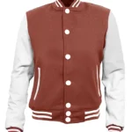 Mens Brown and White High School Baseball Letterman Jacket