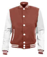 Mens Brown and White High School Baseball Letterman Jacket