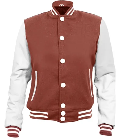 Mens Brown and White High School Baseball Letterman Jacket