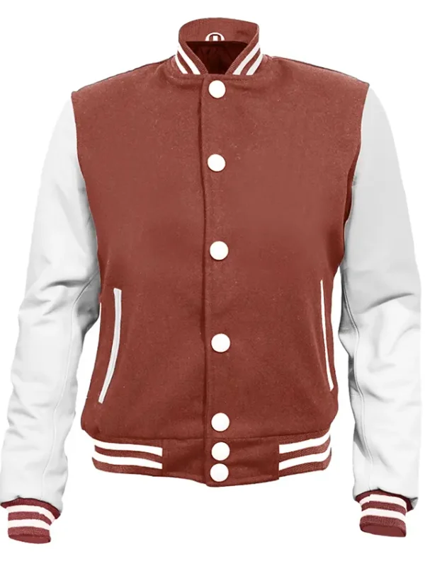 Mens Brown and White High School Baseball Letterman Jacket
