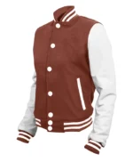 Mens Brown and White High School Baseball Letterman Jacket