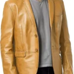 Men’s Casual Genuine Sheepskin Leather Blazer Coat