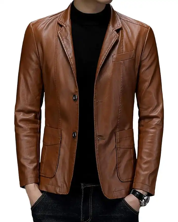 Men’s Casual Sheepskin Leather Brown Blazer Coat Men’s Casual Sheepskin Leather Brown Blazer Coat