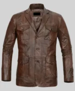 Men’s Dark Brown Leather Spanish Blazer With Pockets