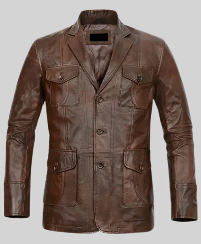 Men’s Dark Brown Leather Spanish Blazer With Pockets Men’s Dark Brown Leather Spanish Blazer With Pockets