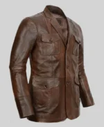 Men’s Dark Brown Leather Spanish Blazer With Pockets