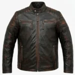 Men’s Distressed Brown Leather Cafe Racer Jacket