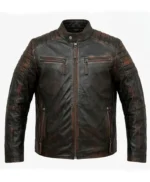 Men’s Distressed Brown Leather Cafe Racer Jacket