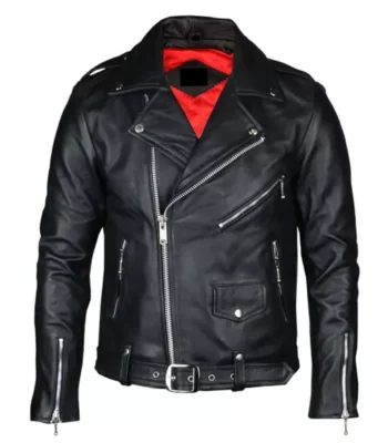 Men’s Genuine Real Black Leather Biker Jacket