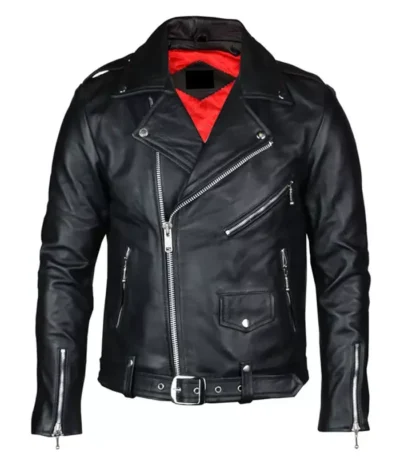 Men’s Genuine Real Black Leather Biker Jacket