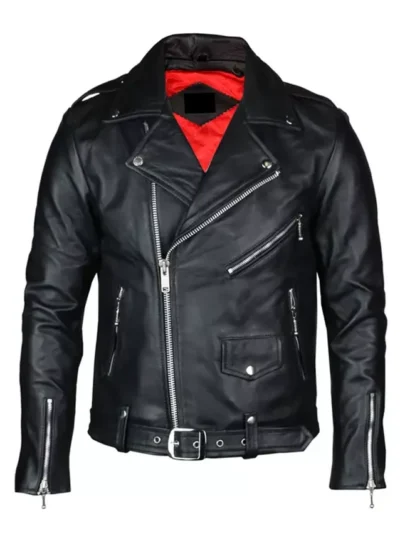 Men’s Genuine Real Black Leather Biker Jacket