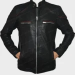Men’s Motorcycle Red Strips Quilted Moto Leather Jacket