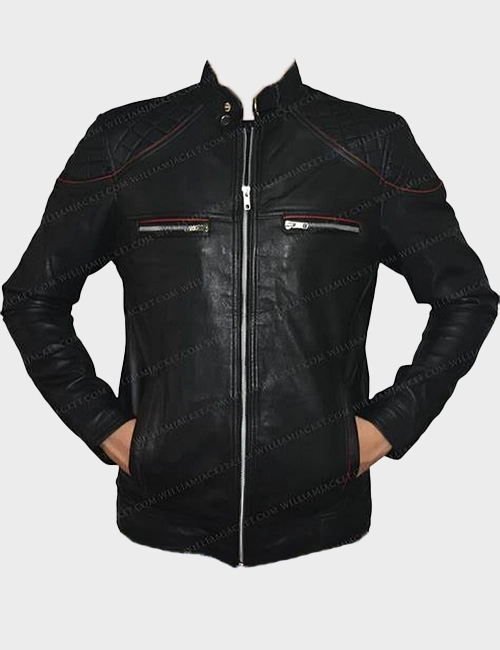 Men’s Motorcycle Red Strips Quilted Moto Leather Jacket Men’s Motorcycle Red Strips Quilted Moto Leather Jacket