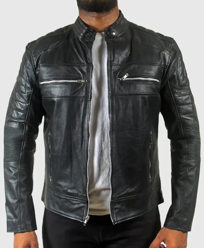 Mens Quilted Motorcycle Cafe Racer Leather Jacket Mens Quilted Motorcycle Cafe Racer Leather Jacket