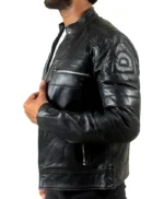 Mens Quilted Motorcycle Cafe Racer Leather Jacket
