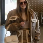 Meredith Marks Brown Leather Bomber Shearling Jacket