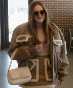 Meredith Marks Brown Leather Bomber Shearling Jacket