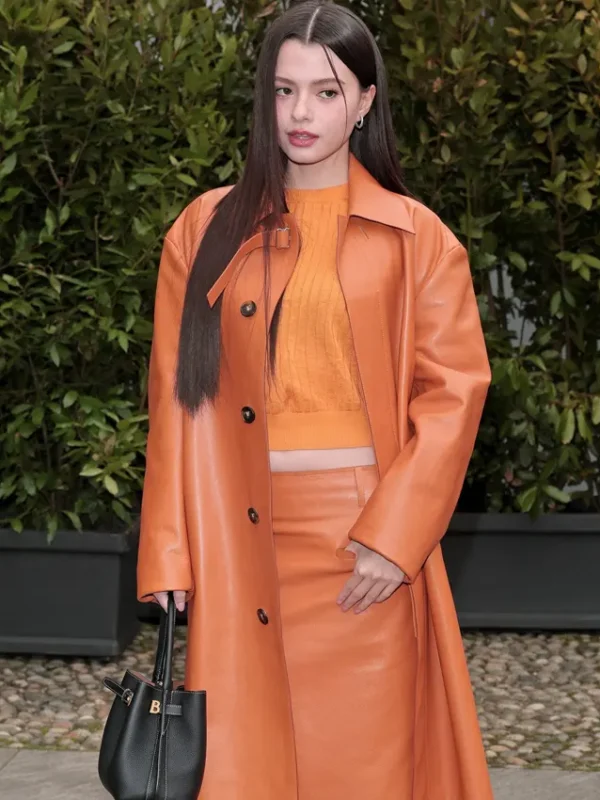 2026 Fashion Show Becky Armstrong Orange Leather Coat